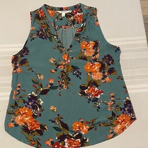 Market & Spruce Floral Sleeveless Blouse - Teal and Orange